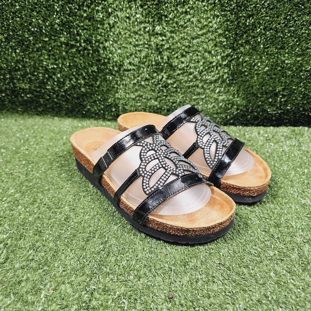 NAOT Black Leather Slip On Comfort Sandals Womens Size 37 US 6